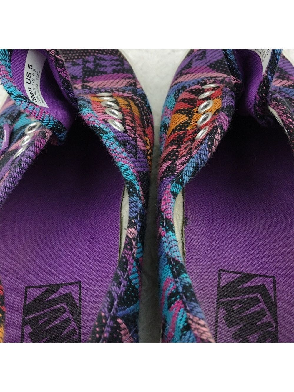 Vans Off The Wall Purple Geometric Fabric Upper Lace Less Low Top Sneaker Shoe - Picture 13 of 16